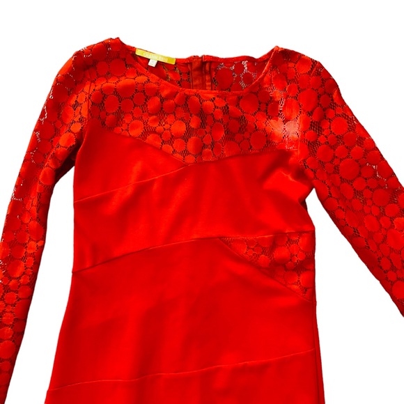 GIANNI BINI Red Lace Bodycon Back Zip Long Sleeved Dress - Picture 5 of 5